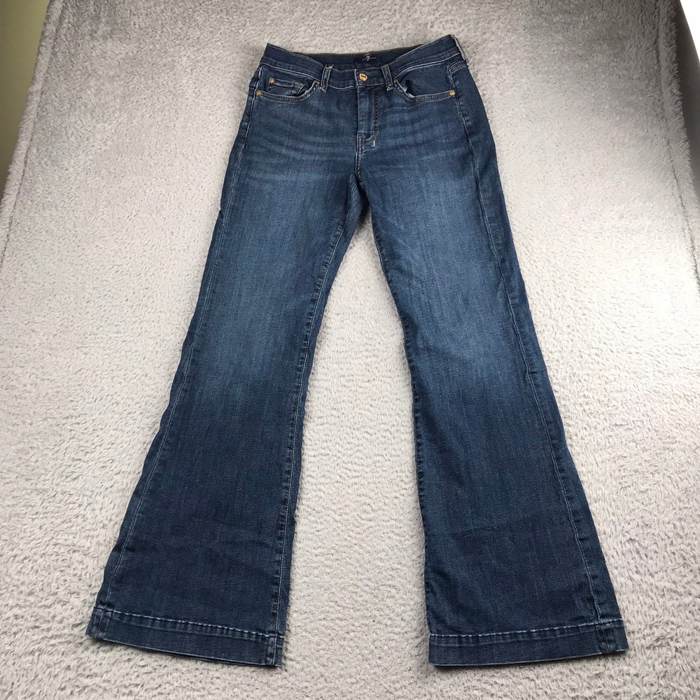 7 For All Mankind Tailorless Dojo Jeans Women 28 (28x31) Dark Wash HR Flare